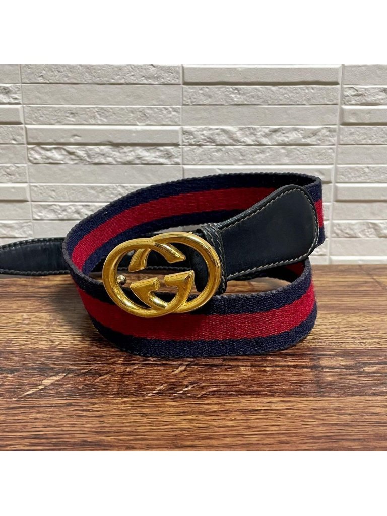 Gucci Sherry Gg Gold Buckle Belt Leather Canvas